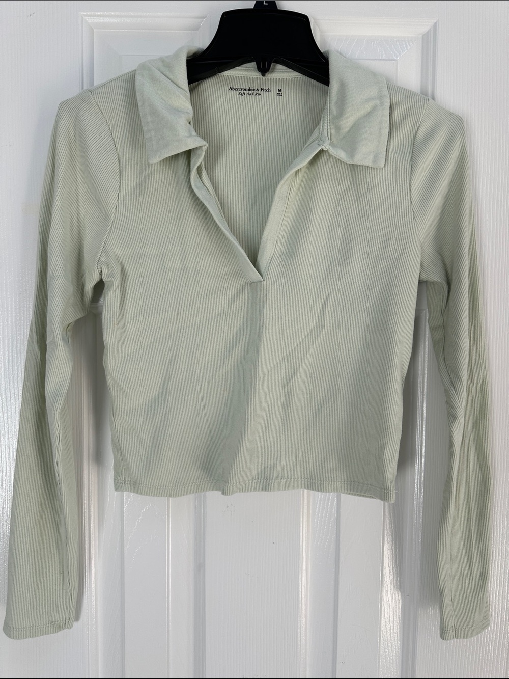 Abercrombie & Fitch Light Sage Ribbed Long Sleeve Cropped Top